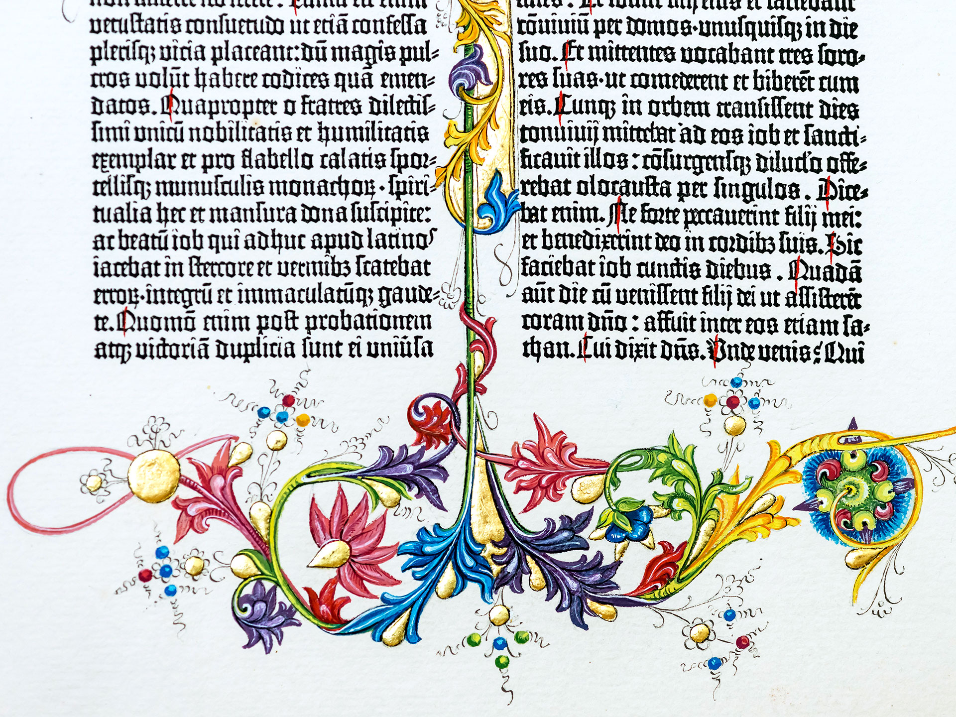 The Book of Job. Ornamental page from the Berlin copy of the Gutenberg Bible