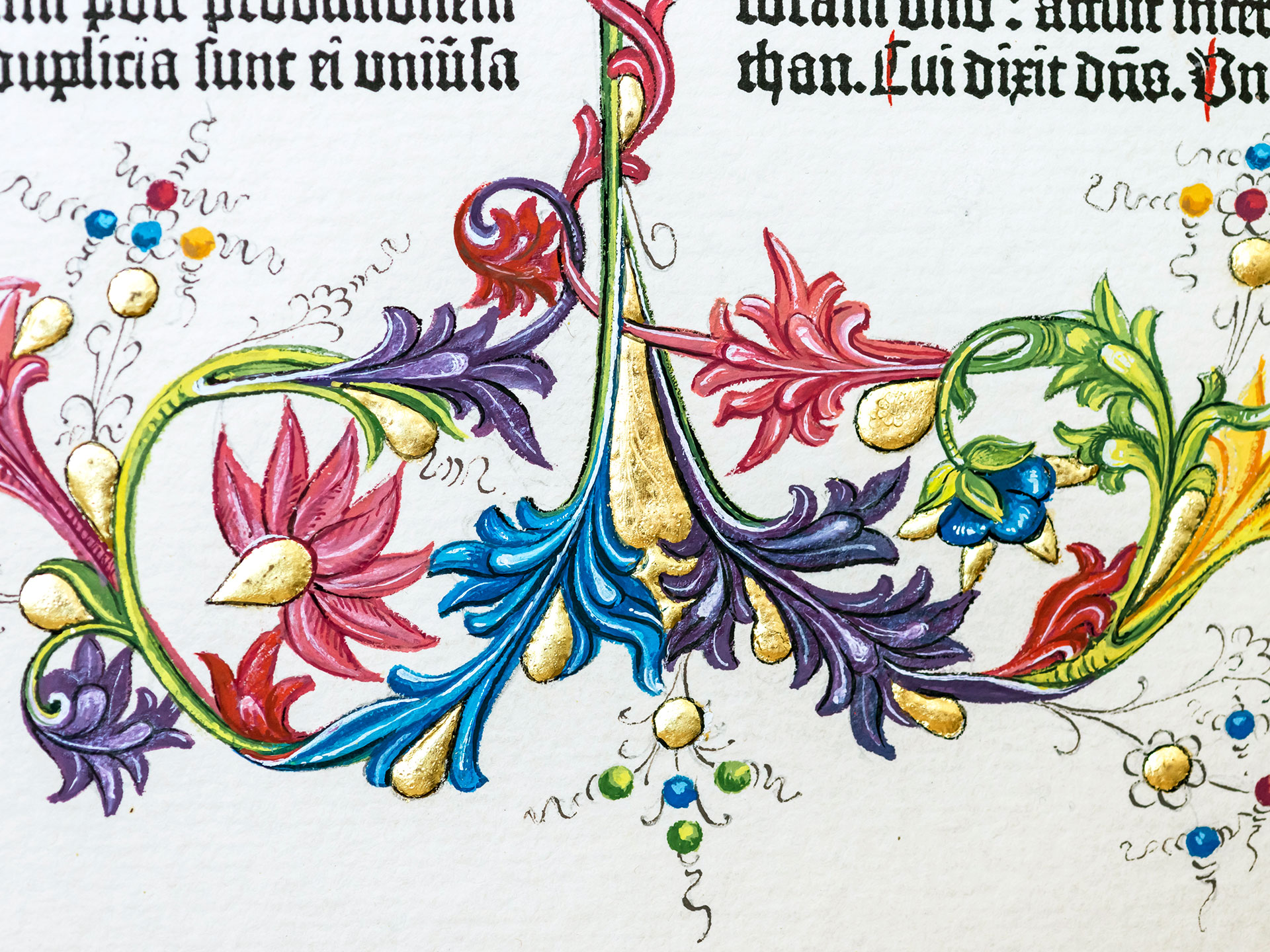 The Book of Job. Ornamental page from the Berlin copy of the Gutenberg Bible