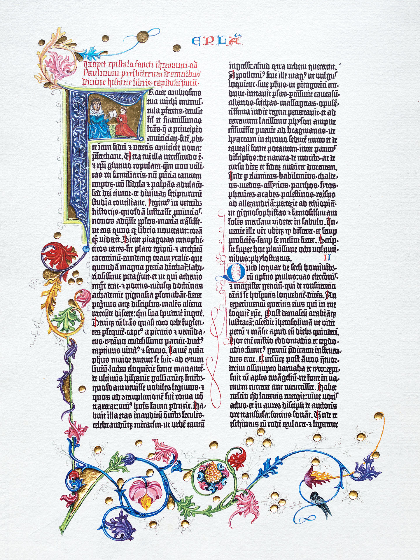 Brief des Hieronymus an Paulinus. Prachtseite Berliner Gutenberg-Bibel