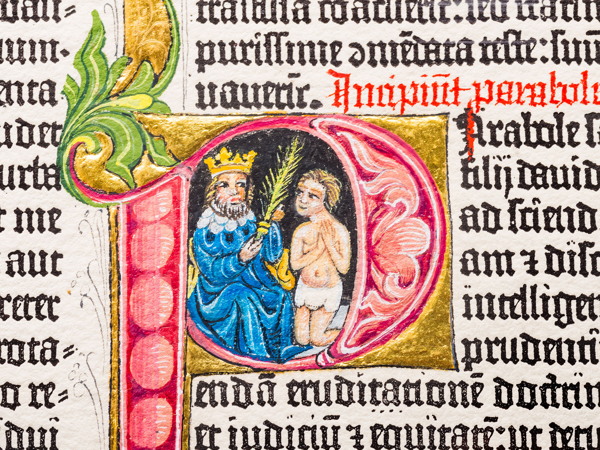 The Book of Proverbs. Ornamental page from the Gutenberg Bible